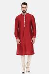 Mayank Modi - Men_Red Silk Printed Placket Floral Flower Kurta Set _Online_at_Aza_Fashions