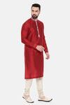 Mayank Modi - Men_Red Silk Printed Placket Floral Flower Kurta Set _at_Aza_Fashions