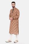 Buy_Mayank Modi - Men_Beige Muslin Print Quatrefoil Mandala Kurta Set_Online_at_Aza_Fashions
