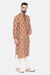 Shop_Mayank Modi - Men_Beige Muslin Print Quatrefoil Mandala Kurta Set_Online_at_Aza_Fashions