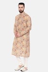 Shop_Mayank Modi - Men_Pink Muslin Print Mughal Floral Kurta Set _Online_at_Aza_Fashions