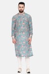 Mayank Modi - Men_Blue Muslin Print Mughal Floral Kurta Set_Online_at_Aza_Fashions