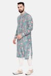 Shop_Mayank Modi - Men_Blue Muslin Print Mughal Floral Kurta Set_Online_at_Aza_Fashions