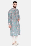 Mayank Modi - Men_Blue Muslin Print Mughal Floral Kurta Set_at_Aza_Fashions