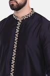 Buy_Mayank Modi - Men_Blue Silk Embroidered Placket Leaf Kurta Set_Online_at_Aza_Fashions