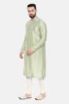 Shop_Mayank Modi - Men_Green Silk Embroidered Placket Leaf Placement Kurta Set_Online_at_Aza_Fashions