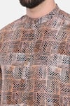 Mayank Modi - Men_Red Bamberg Linen Print Geometric Kurta Set _Online_at_Aza_Fashions