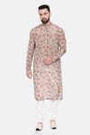 Mayank Modi - Men_Grey Muslin Print Floral Kurta Set _Online_at_Aza_Fashions