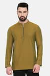 Mayank Modi - Men_Green Malai Cotton Plain Short Kurta  _Online_at_Aza_Fashions