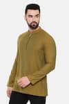 Shop_Mayank Modi - Men_Green Malai Cotton Plain Short Kurta  _Online_at_Aza_Fashions