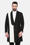 Mayank Modi - Men_Black 100% Linen Plain Two Tone Trench Jacket _Online_at_Aza_Fashions