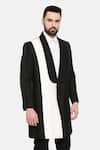 Mayank Modi - Men_Black 100% Linen Plain Two Tone Trench Jacket _at_Aza_Fashions