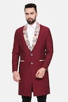 Mayank Modi - Men_Maroon Cotton Printed Collar Aztec Trench Jacket _Online_at_Aza_Fashions