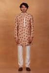 Masaba_Beige Raw Silk Printed Cotton Candy Short Kurta For Men_Online_at_Aza_Fashions