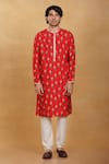 Masaba_Red Raw Silk Printed Cotton Candy Kurta _Online_at_Aza_Fashions