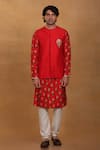 Masaba_Red Raw Silk Printed Cotton Candy Bundi And Kurta Set _Online_at_Aza_Fashions