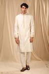 Masaba_Ivory Raw Silk Printed Wallflower Kurta _Online_at_Aza_Fashions