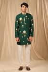 Masaba_Green Raw Silk Printed Buttercup Kurta_Online_at_Aza_Fashions