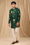 Buy_Masaba_Green Raw Silk Printed Buttercup Kurta _Online_at_Aza_Fashions