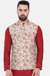 Mayank Modi - Men_Grey Muslin Print Floral Nehru Jacket _Online_at_Aza_Fashions