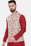 Shop_Mayank Modi - Men_Grey Muslin Print Floral Nehru Jacket _Online_at_Aza_Fashions