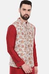 Mayank Modi - Men_Grey Muslin Print Floral Nehru Jacket _at_Aza_Fashions