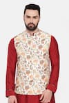 Mayank Modi - Men_Off White Muslin Print Floral Botanical Nehru Jacket _Online_at_Aza_Fashions