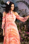 Shop_House Of Eda_Coral Polyester Ruffles High Neck Chelsea Pleated Maxi Dress_Online_at_Aza_Fashions