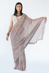 Nikita Vishakha_Grey Raw Silk And Georgette Print Persian Saree _at_Aza_Fashions