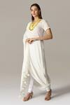 ANEEHKA_White 100% Crinkle Cotton Hand Yoke Draped Kurta And Churidar Set _Online_at_Aza_Fashions