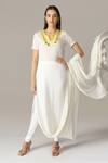 Shop_ANEEHKA_White 100% Crinkle Cotton Hand Yoke Draped Kurta And Churidar Set _Online_at_Aza_Fashions