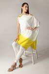 ANEEHKA_Yellow 100% Crinkle Cotton Hand Asymmetric Ombre Tunic And Pant Set _at_Aza_Fashions