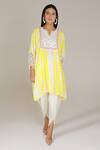 Aneehka_Yellow 100% Cotton Puff Sleeve Afghani Kurta And Dhoti Pant Set _Online_at_Aza_Fashions