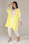 Shop_Aneehka_Yellow 100% Cotton Puff Sleeve Afghani Kurta And Dhoti Pant Set _Online_at_Aza_Fashions