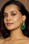 Joules by Radhika_Green Embroidery Bird Motif Agate Stone Embellished Earrings_Online_at_Aza_Fashions