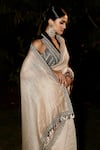 Shop_MATSYA_Beige Tissue Embroidery Zardozi V The Grand Athena Saree With Blouse  _at_Aza_Fashions