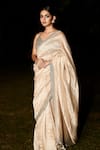 MATSYA_Beige Silk And Tissue Embroidery The Timeless Aurum Saree With Blouse  _Online_at_Aza_Fashions