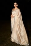 Buy_MATSYA_Beige Silk And Tissue Embroidery The Timeless Aurum Saree With Blouse  _Online_at_Aza_Fashions