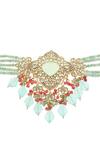 Minaki_Green Diamonds, Beads, Stones Mughal Choker Necklace Set_Online_at_Aza_Fashions