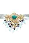 Minaki_Blue Beads, Diamonds Mughal Embellished Choker Necklace Set_Online_at_Aza_Fashions