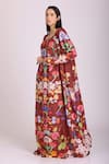 Buy_ALPONA DESIGNS BY SOHAM ACHARYA_Brown Cotton Silk Printed Floral Scoop Neck Gown _Online_at_Aza_Fashions