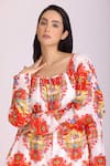 Alpona Designs By Soham Acharya_White Cotton Silk Floral Round Print Tunic And Palazzo Set _Online_at_Aza_Fashions