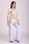 Buy_Alpona Designs By Soham Acharya_White Cotton Silk Animal V Neck Camel Print Top _Online_at_Aza_Fashions