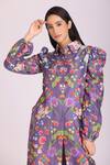 Alpona Designs By Soham Acharya_Purple Cotton Silk Floral Shirt Collar Puff Sleeve Jacket Dress _Online_at_Aza_Fashions