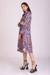 Buy_Alpona Designs By Soham Acharya_Purple Cotton Silk Floral Shirt Collar Puff Sleeve Jacket Dress _Online_at_Aza_Fashions