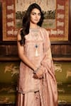 MATSYA_Pink Georgette Tissue Embroidery Patra Mirrors Round Paaro Kurta Sharara Set _Online_at_Aza_Fashions