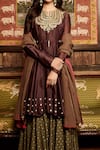 MATSYA_Wine Chanderi Silk Embroidery Nawabi Short Anarkali Sharara Set  _Online_at_Aza_Fashions