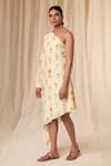 Masaba_Ivory Natural Crepe Printed Rock N Roll One Shoulder Kaftan Dress_Online_at_Aza_Fashions