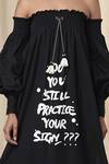 Buy_Masaba_Black Cotton Cambric Printed Slogan Carmen Off Shoulder Dress_Online_at_Aza_Fashions