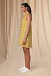 Buy_Masaba_Yellow Bemberg Linen Printed Crazy Daizy Halter Neck Dress _Online_at_Aza_Fashions